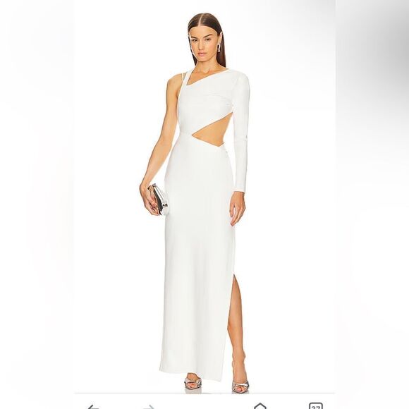 Michael Costello x Revolve Marianna gown maxi dress white cut out high slit XXS - Picture 1 of 11